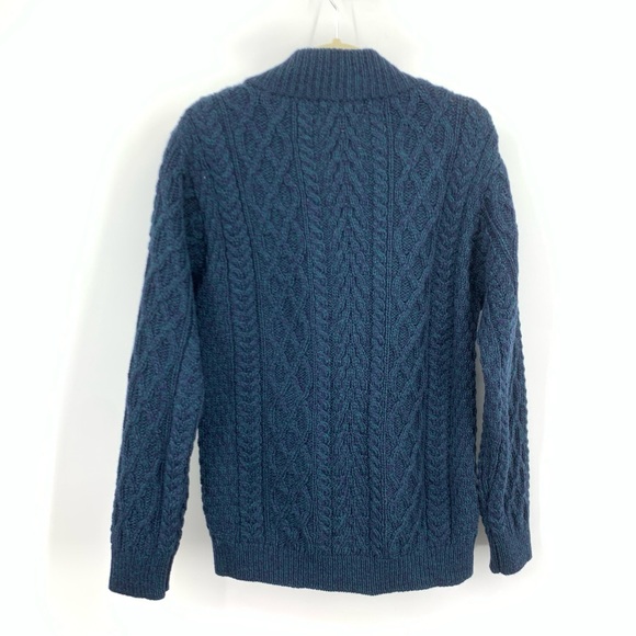 Aran Crafts Men Size Large Sweater 1/4 Zip Pullover Blue Merino Wool Cable Knit - Picture 6 of 11